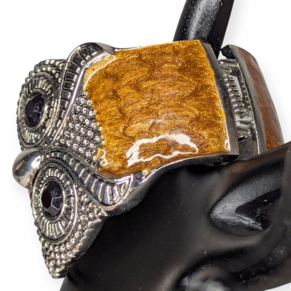 Wide Owl Cuff Silver Tone & Brown Accent Bangle Bracelet Hinged Fashion Jewelry - Picture 4 of 11
